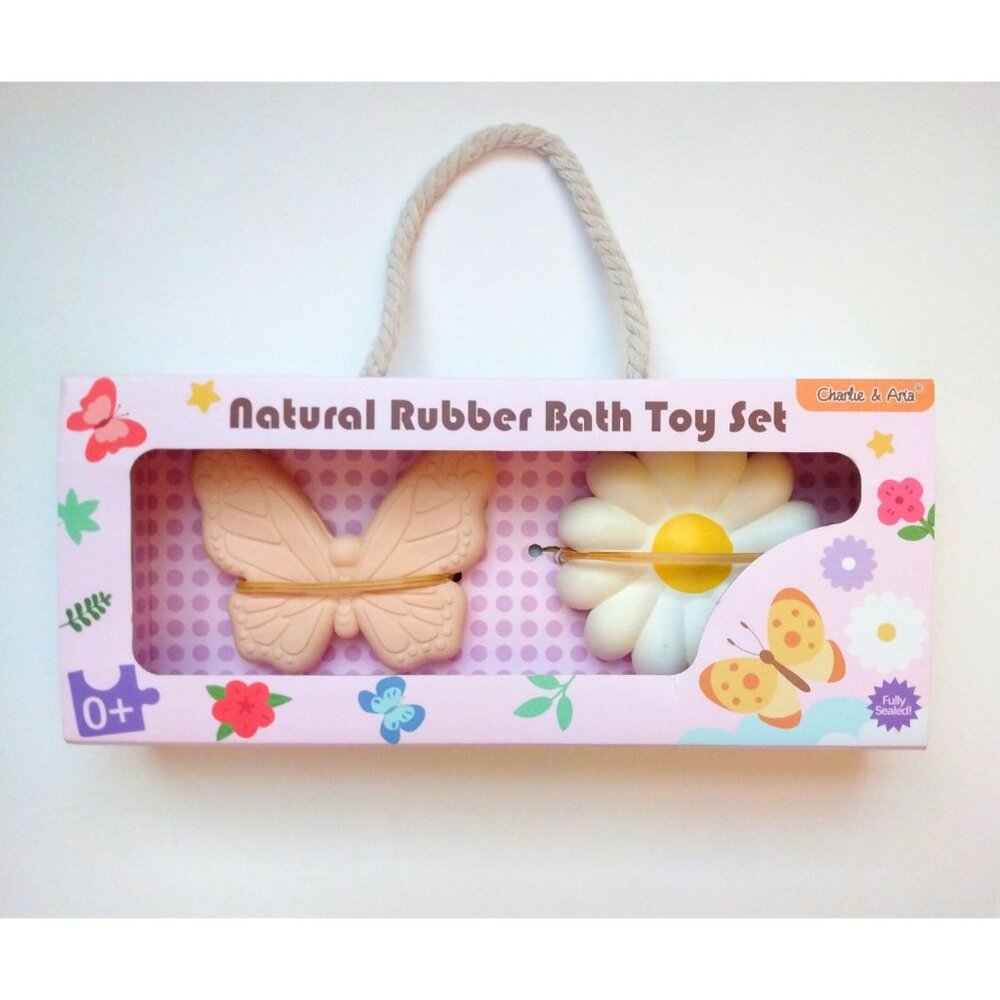 Natural Rubber Bath Toy Play Set Butterfly Flower Fully Sealed by Charlie & Aria